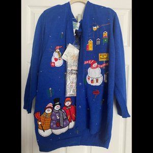 Quacker Factory Christmas Snowman Sweater Cardigan